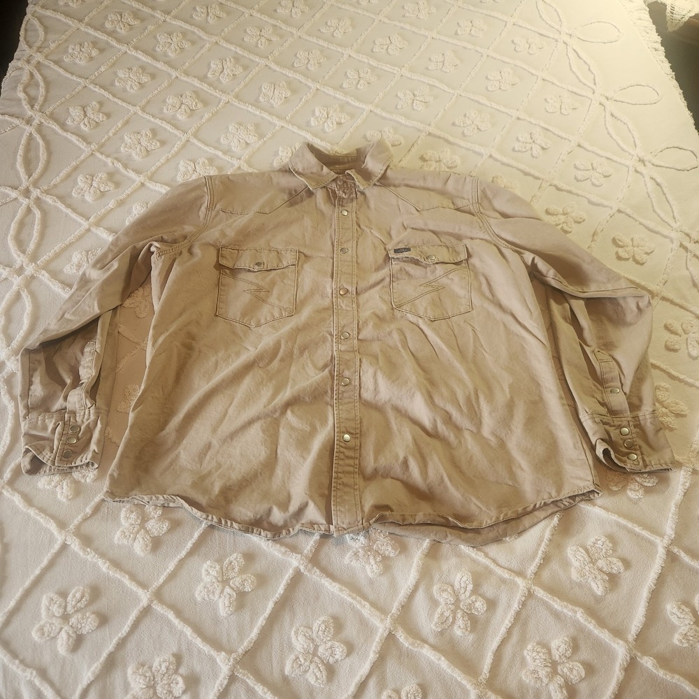 Hisea Mens 3XL Beige Denim Duck Snap Closure Western Long Sleeved‎ Shirt Cowboy